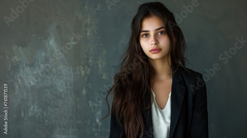 Professional Portrait: Young Mixed Race Business Woman with Long Brown Hair