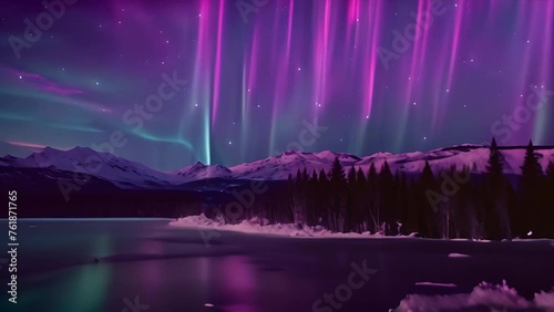 Stunning Purple and Green Aurora Borealis Dancing Over a Lake Generative AI