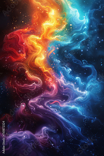 A swirl of flames in a variety of colors against a black background.