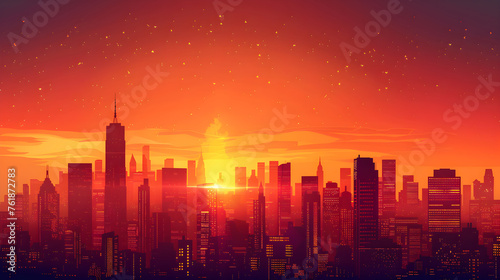 Sunset Silhouettes: An Urban Skyline Aglow with Fiery Hues