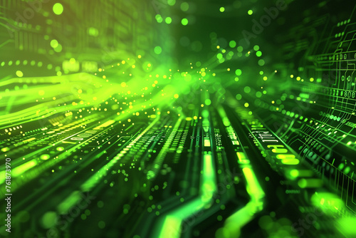 Data digital connection speed line in bright green on an abstract technology background