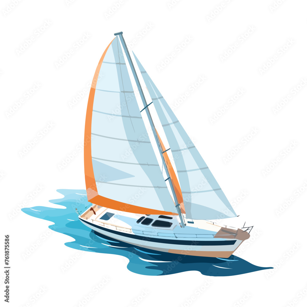 Sailing yacht on the open sea top view vector illus