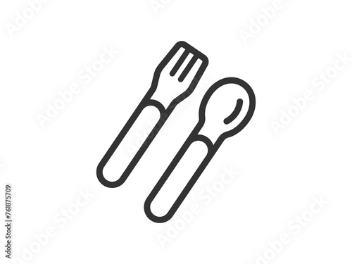 お弁当用の、ナイフとフォークのアイコン（線画）のイラスト