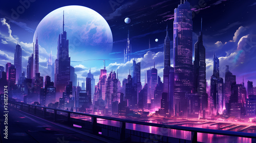 Majestic Planetary Rise Over Neon Metropolis
