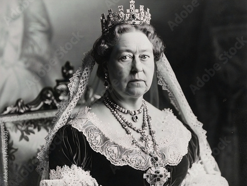 Queen Victoria, ruler of the British Empire, depicted in a black and white historical photograph.