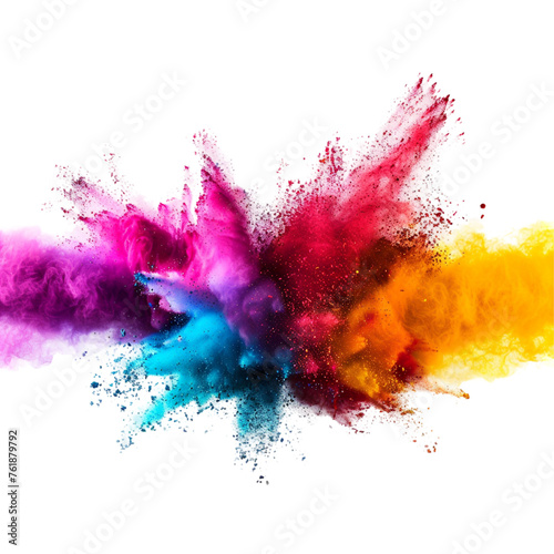 colorful powder explosion on white transparent background