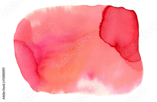 Artistic red and pink liquid watercolor painting textured square shape isolated on white. Abstract creative blood color watercolour geometric stain for banner design, texture background