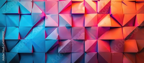 Abstract square pattern backdrop made of geometric polygons on the wall.