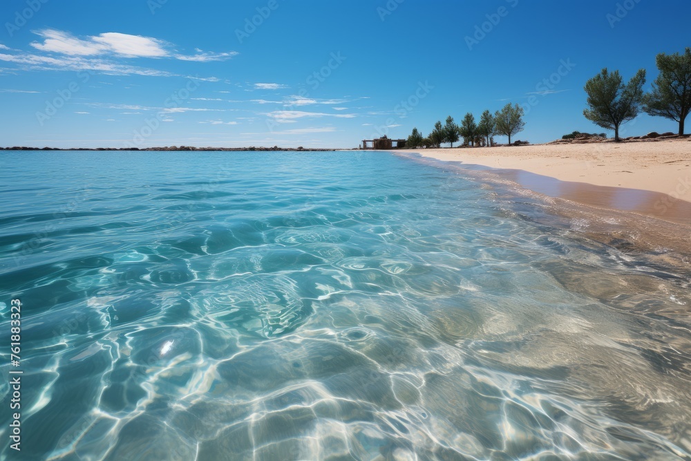 Azure sky, clear water, sandy beach a perfect coastal landscape on a sunny day