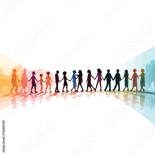 Silhouettes of children in colors and races holding