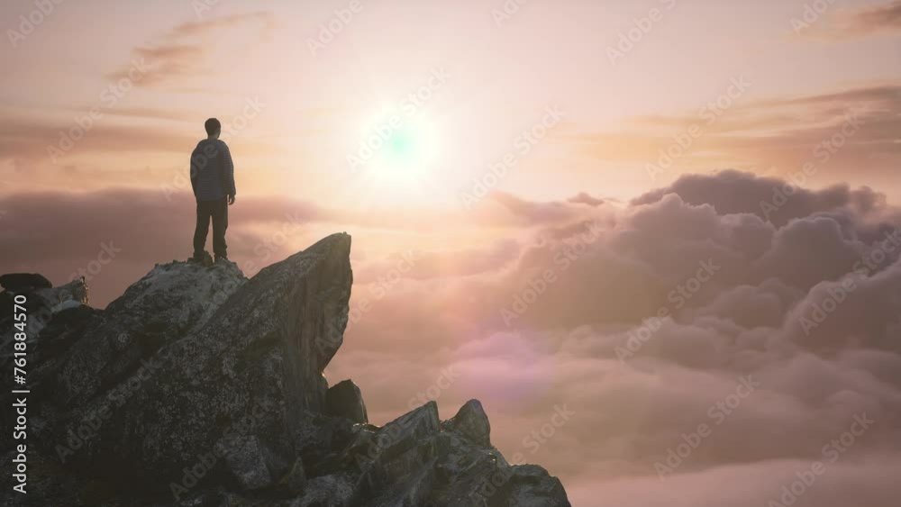Man Hiker on rocky peak, cloudscape. Adventure Composite. 3d Rendering rocks. Background Image of landscape from BC, Canada. 3D Illustration Man Hiker on rocky peak, cloudscape. Adventure Composite. 3d Rendering rocks. Background Image of landscape from BC, Canada. 3D Illustration