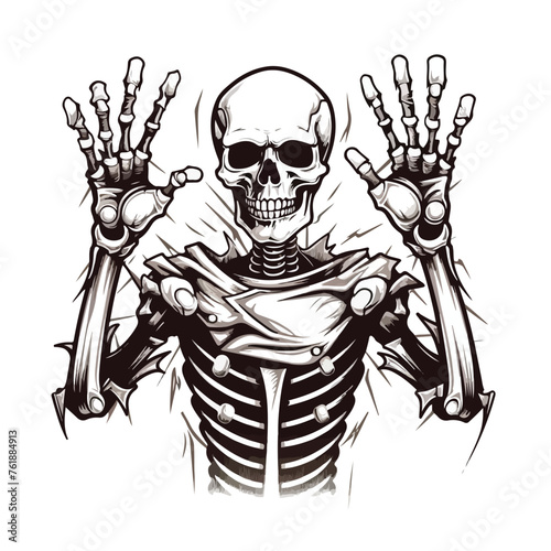 Skeleton with metal hand and lightning illustration