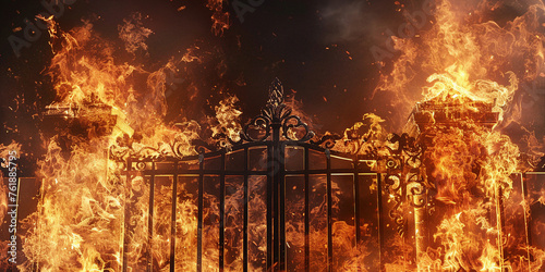gates in the blazing fire, isolated object. photo