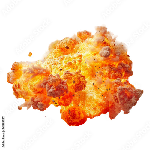 Massive fire explosion or strike in military combat and war on white transparent background