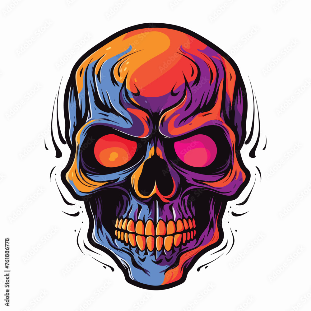 Skull head emblem cartoon illustration for t-shirt