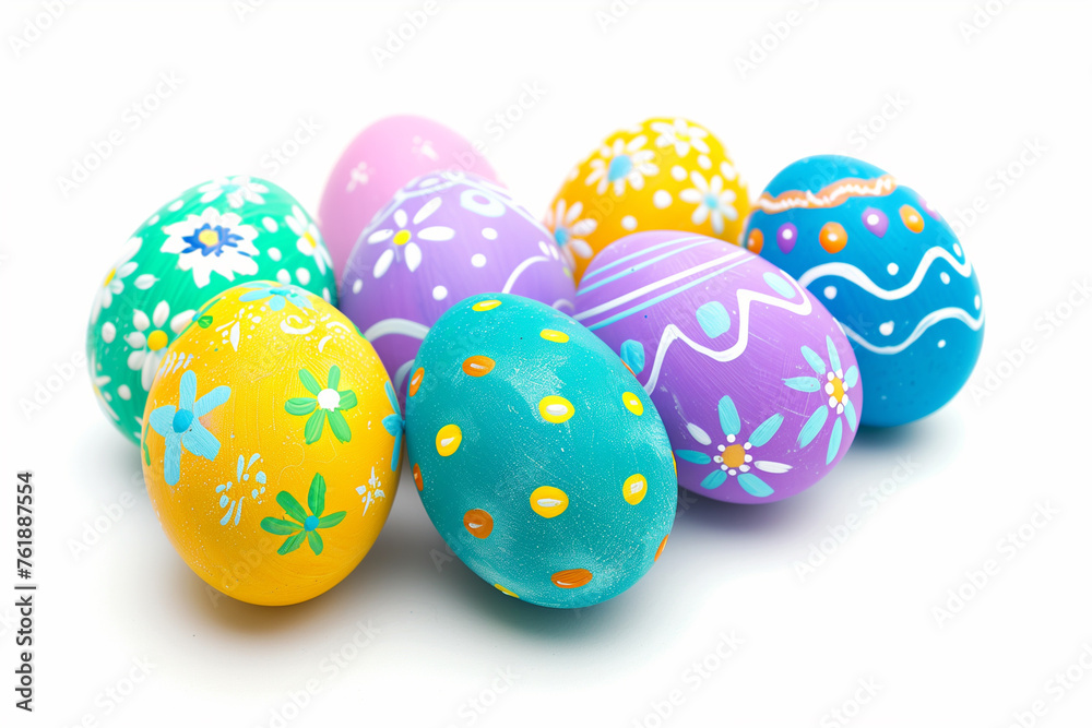 Easter eggs cute colorful shiny set on white background.