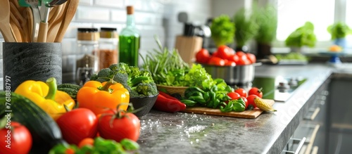 Fresh produce in a modern kitchen for healthy home cooking.
