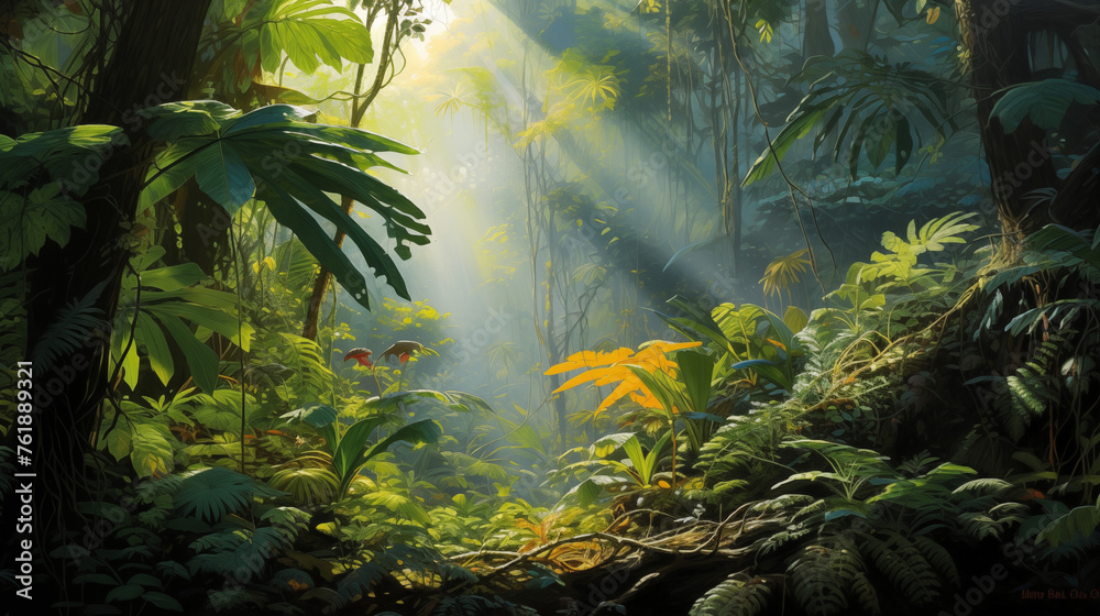 Sunlight Piercing Through Dense Jungle Canopy Sunlight Piercing Through Dense Jungle Canopy