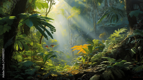 Sunlight Piercing Through Dense Jungle Canopy