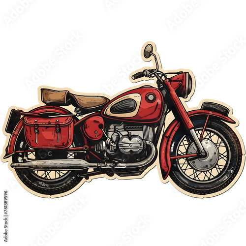 motorcycle and side car VINTAGE PATCH STICKER clean colors flat photo