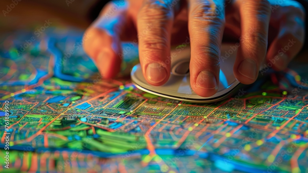 Fototapeta premium Digital Demographic Analysis Researcher Analyzing City Map for Sociological Insights and Marketing Strategies