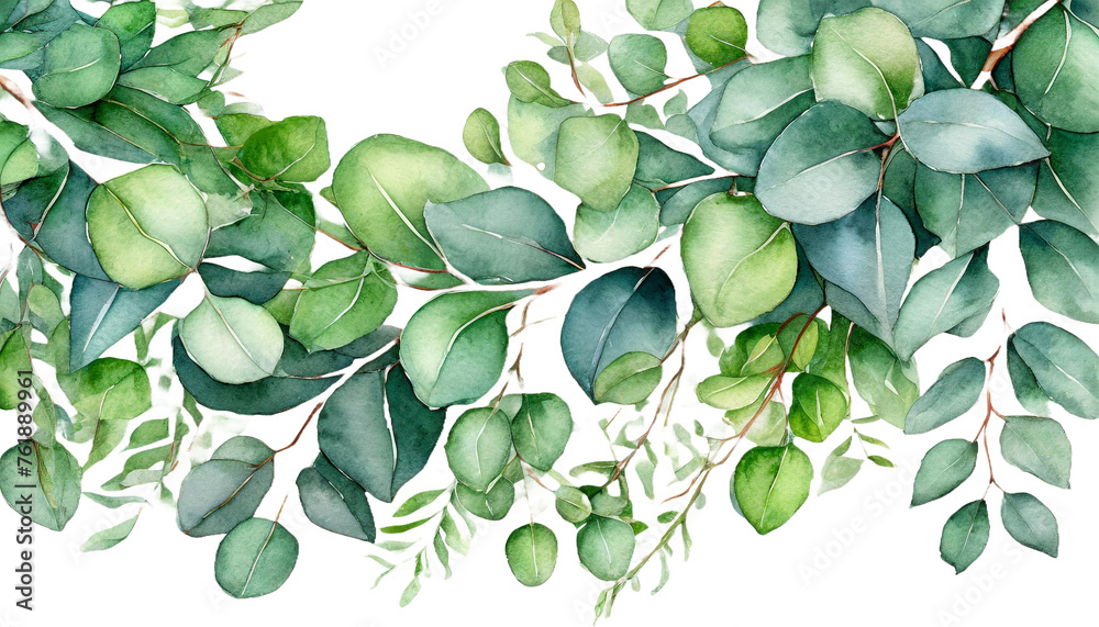 watercolor hanging floral frame with eucalyptus green leaves and branch ...