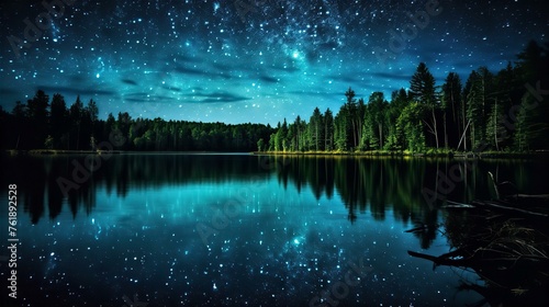 オーロラと満天の星空が見える湖の絶景 