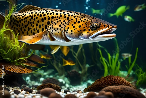 The Brown trout (Salmo trutta fario) in the aquarium photo
