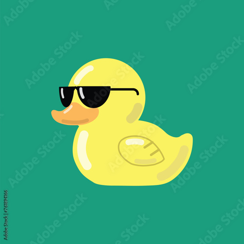 Rubber yellow duck in sunglasses icon. Vector illustration.