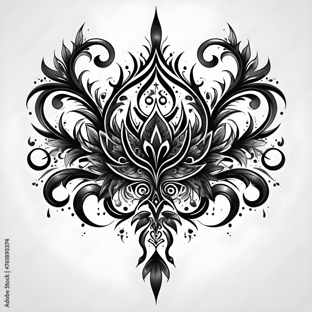 Ornamental ethnic tattoo design on white background