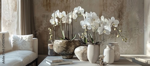Taupe orchids in a taupe interior