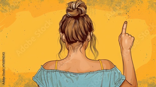 Photo of impressed excited woman wear cow skin top pointing two fingers empty space isolated yellow color background