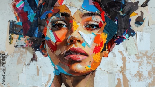 picture Abstract modern art collage portrait of young woman man Trendy paper collage composition