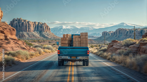 A truck with boxes on the road