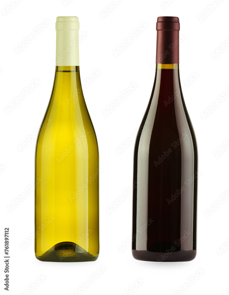 Bottles of white and red wines isolated on white Bottles of white and red wines isolated on white