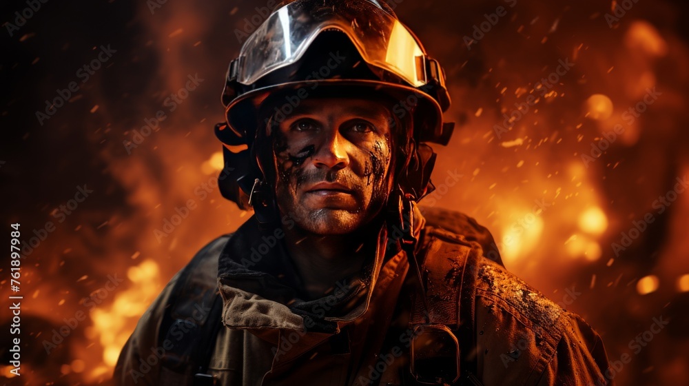 Fireman in Helmet Facing Fire Fireman in Helmet Facing Fire