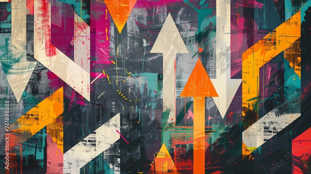 Fototapeta premium Abstract digital art depicting arrows pointing in various directions, symbolizing the intricacies of decision-making processes