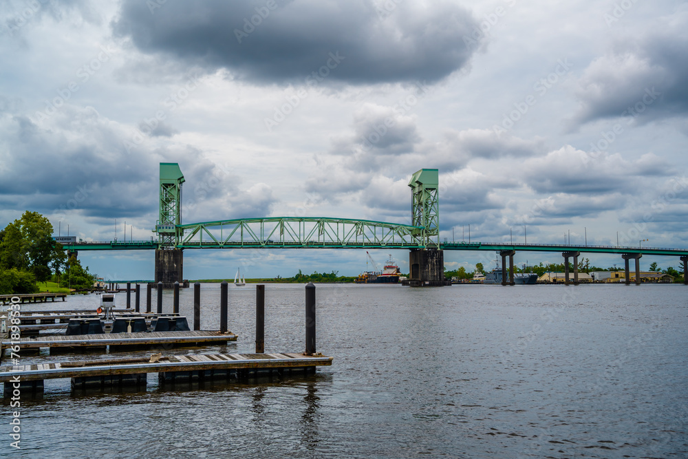 Cape Fear Memoria Bridge in North Carolina, Wilmington Beach Cape Fear Memoria Bridge in North Carolina, Wilmington Beach