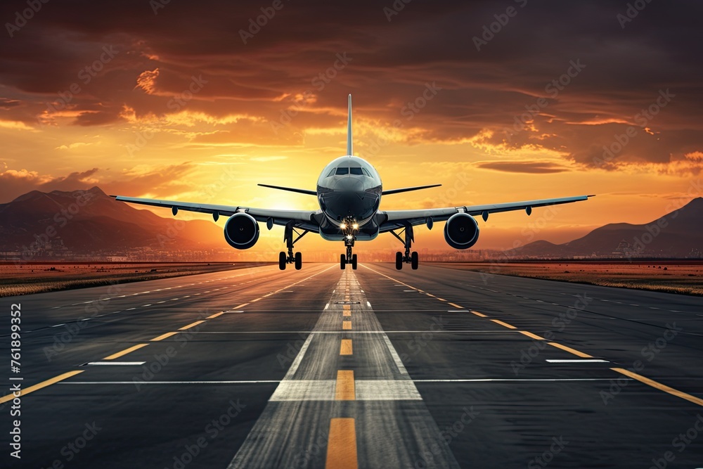 a plane is taking off on airport runway a plane is taking off on airport runway