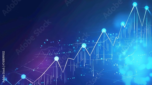 Financial Stock Market Chart with Uptrend Line Graph on Blue Background
