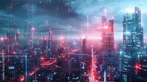 Futuristic Cityscape with Holographic Interface Elements  Sci-Fi Digital Art