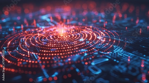 Modern 3D illustration of a fingerprint pattern transforming into a futuristic digital lock  symbolizing advanced cyber security technology