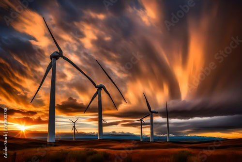 Triple wind turbine sunset clouds at Wild Horse Wind Farm kittitas county