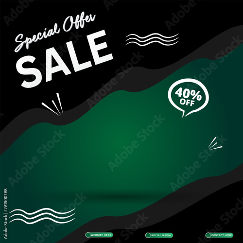 special offer sale discount template banner with blank space for product sale with abstract gradient black and green background design