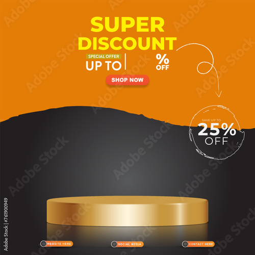 super discount sale template banner with blank space 3d podium for product sale with abstract gradient black and orange background design2