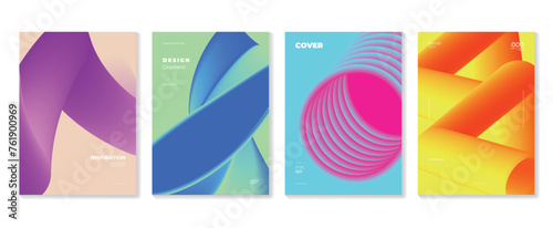 Abstract gradient background vector set. Minimalist style cover template with vibrant perspective 3d geometric prism shapes collection. Ideal design for social media, poster, cover, banner, flyer.