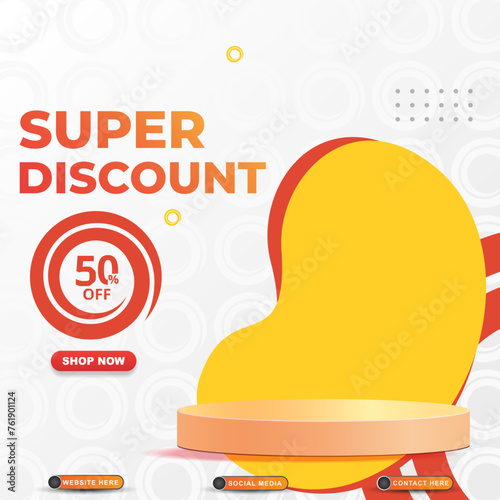 super discount sale template banner with blank space 3d podium for product sale with abstract gradient white and orange background design
