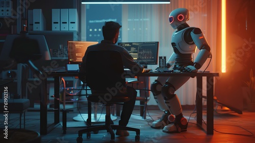 person working on a computer robot © AI imagebank