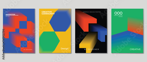 Abstract gradient background vector set. Minimalist style cover template with vibrant perspective 3d geometric prism shapes collection. Ideal design for social media, poster, cover, banner, flyer.