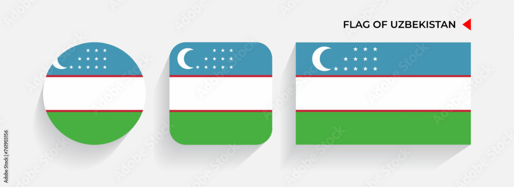Uzbekistan Flags arranged in round, square and rectangular shapes